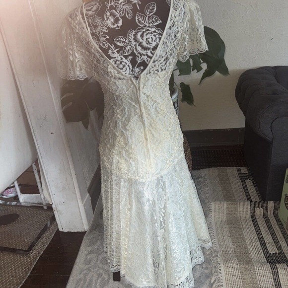 Vintage Ivory Ceam Lace Sequin Party Dress drop waist Sz 4 Bride shuet young - Picture 9 of 9